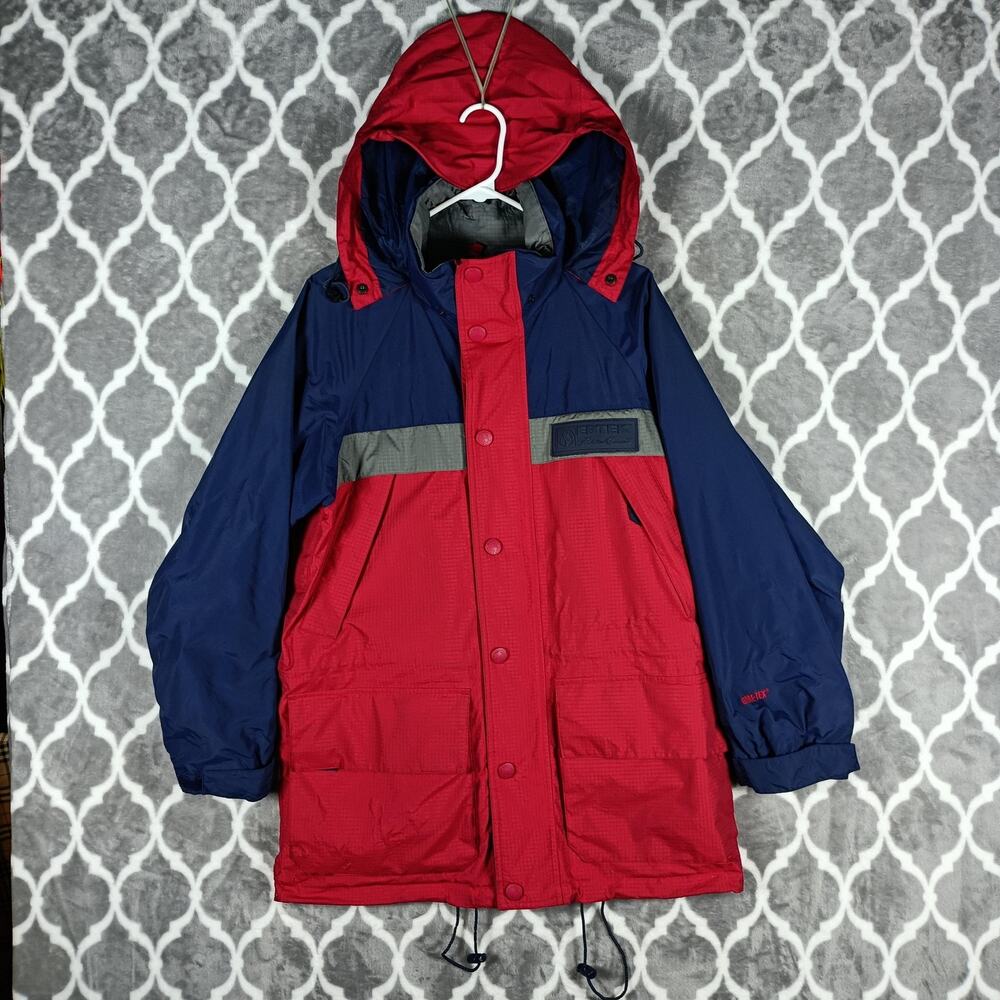 Eddie‎ Bauer EBTEK Parka Men XS Blue Red Gore Tex Hooded 90s GTX